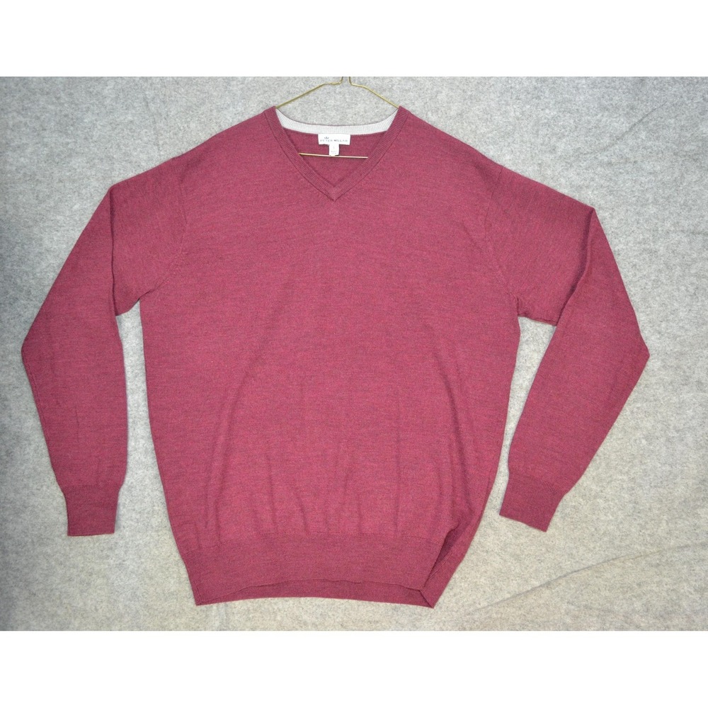 Peter Millar Sweater Mens Large Red Merino Wool Silk V Neck Lightweight Pullover
